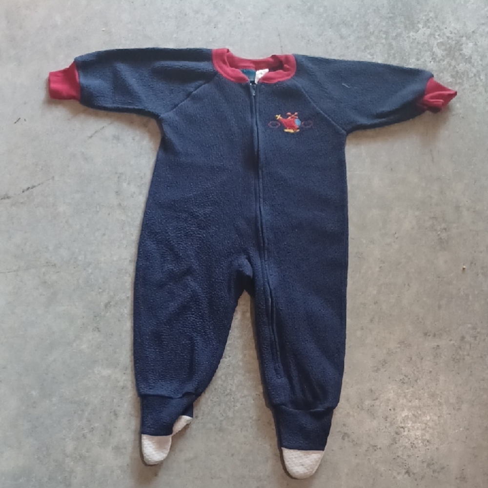 Cozy Navy and Red Kids Footie Pajamas